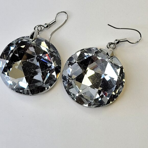 Large Round Crystal Drop Dangle Earrings - Picture 2 of 5